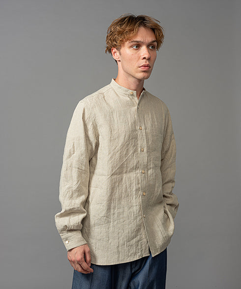 MR.OLIVE / FRENCH LINEN CLOTH / BAND COLLAR L/S SHIRT ミスターオリーブ/フレンチリネンクロス/バンドカラー ロングスリーブシャツ